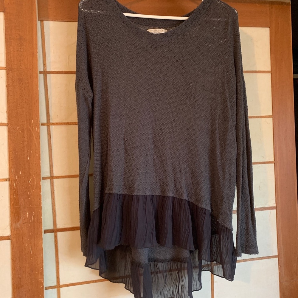 Abercrombie + Fitch Grey knit and fringe sweater